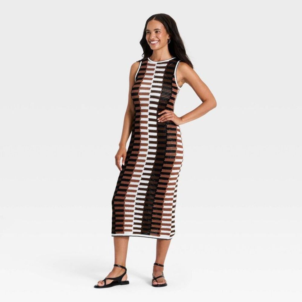 Women's Maxi Sweater Dress - Universal Thread Brown Striped XL